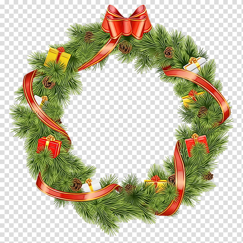Christmas decoration, Christmas Wreath, Christmas Ornaments, Watercolor, Paint, Wet Ink, Oregon Pine, Plant transparent background PNG clipart