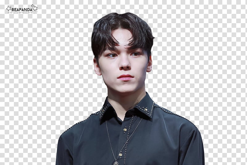 Vernon SEVENTEEN, man wearing black dress shirt smiling transparent background PNG clipart