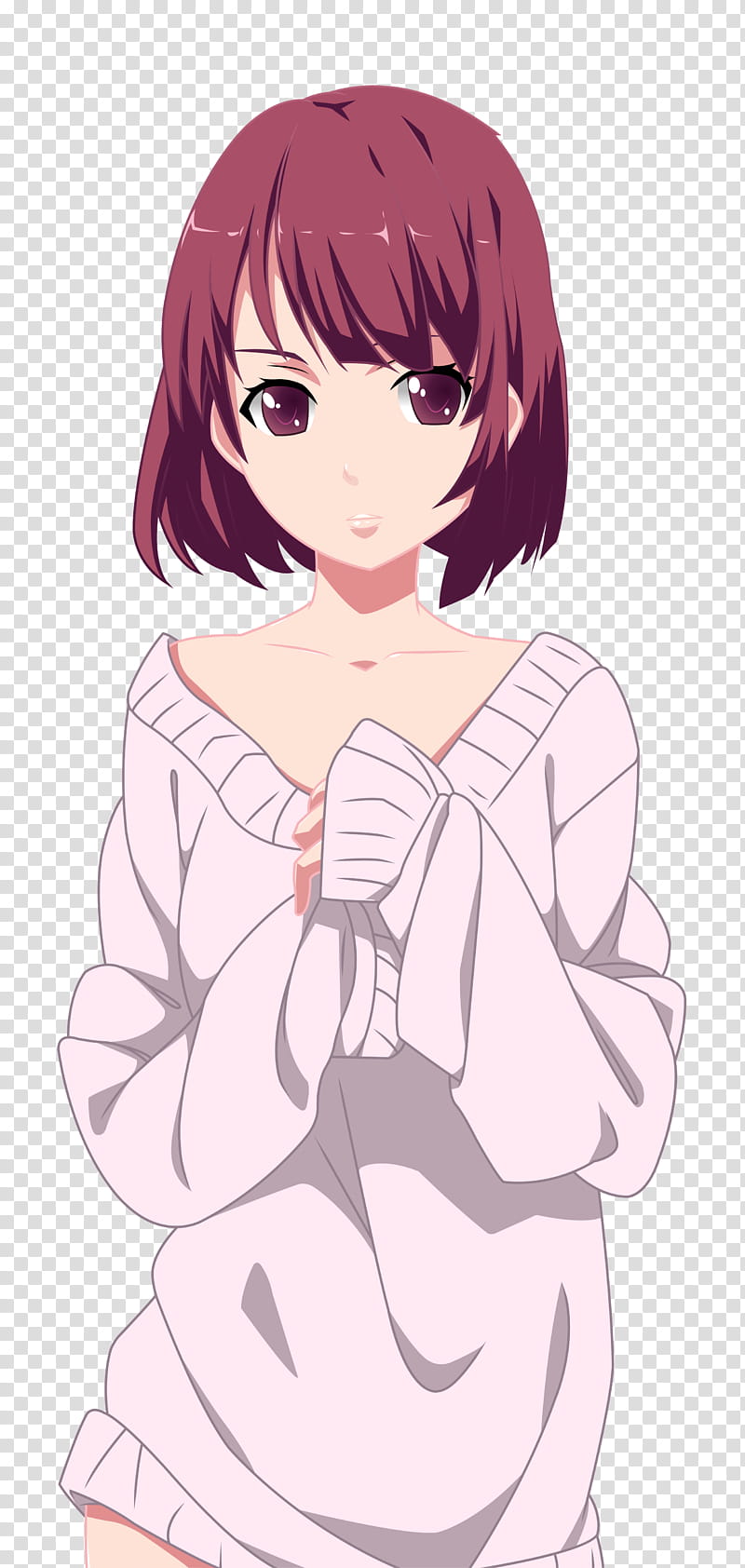 Anime Girl UPDATE , maroon-haired woman in white long-sleeved shirt anime character illustration transparent background PNG clipart