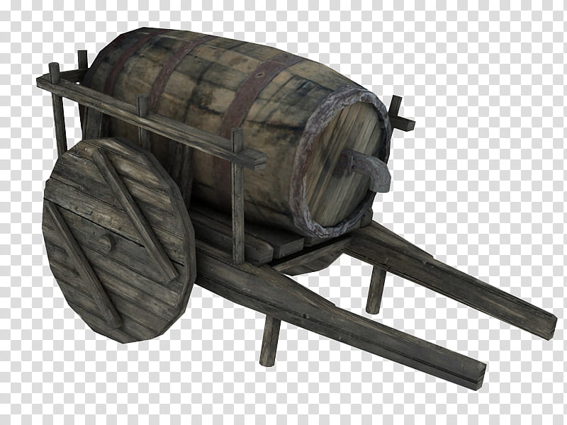Medieval, brown wooden barrel on wagon transparent background PNG clipart