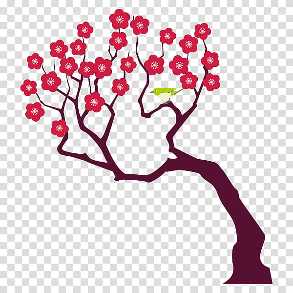 Tree Branch Silhouette, Plum Blossom, Plants, Flower, Pink, Heart, Flora, Petal transparent background PNG clipart