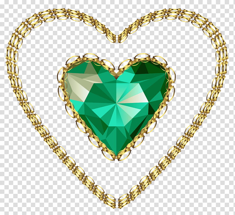gold-colored and green heart pendant transparent background PNG clipart