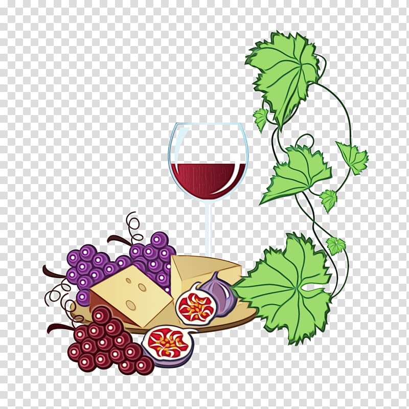 Wine glass, Watercolor, Paint, Wet Ink, Grape, Grape Leaves, Grapevine Family, Drink transparent background PNG clipart