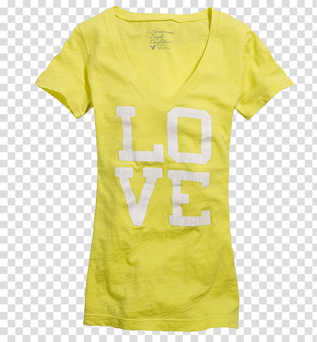 object , yellow and white love-printed American Eagle v-neck t-shirt transparent background PNG clipart