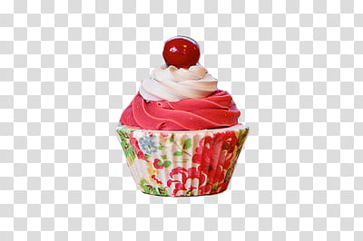 Cute Cakes s, cupcake with icing and cherry transparent background PNG clipart
