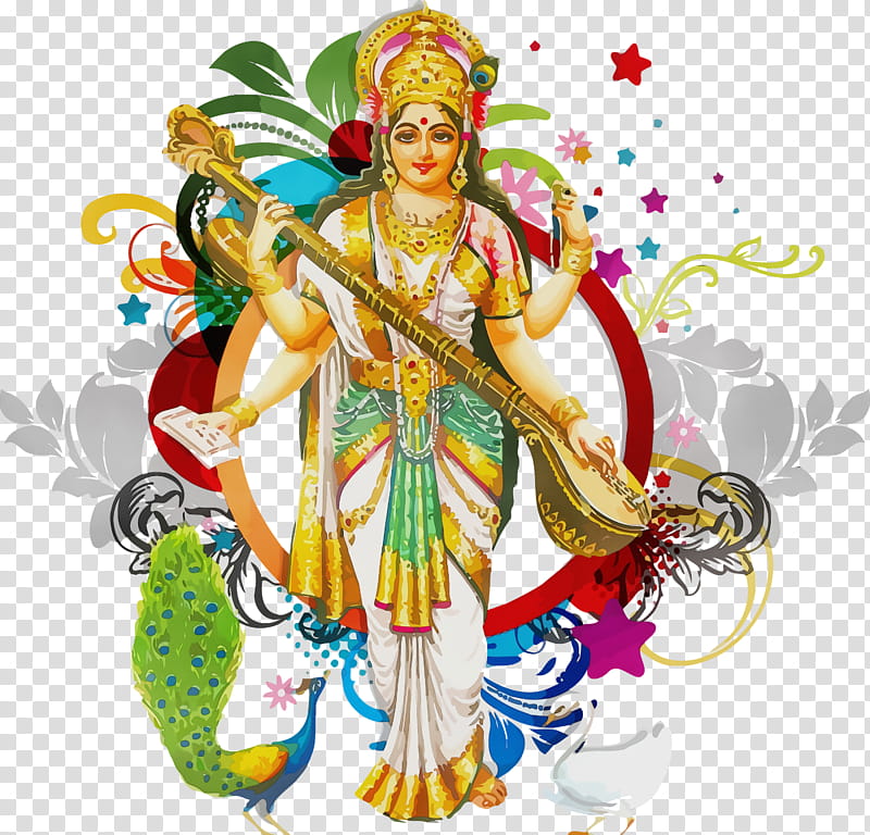 costume design mythology, Vasant Panchami, Basant Panchami, Saraswati Puja, Watercolor, Paint, Wet Ink transparent background PNG clipart