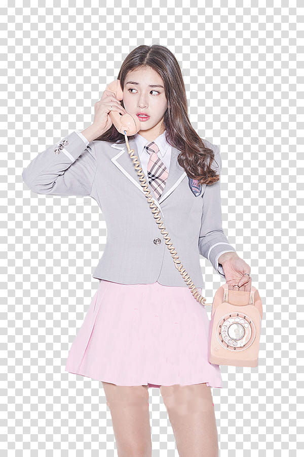 woman wearing school uniform holding phone transparent background PNG clipart