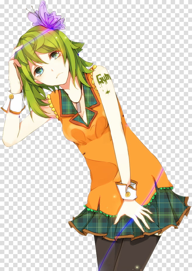 Render Gumi Megpoid, green-haired female anime character transparent background PNG clipart