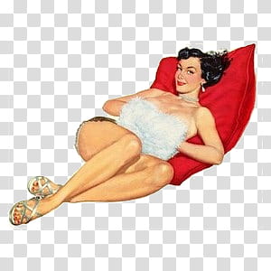 pin up girls , woman lying on red pillow illustration transparent background PNG clipart