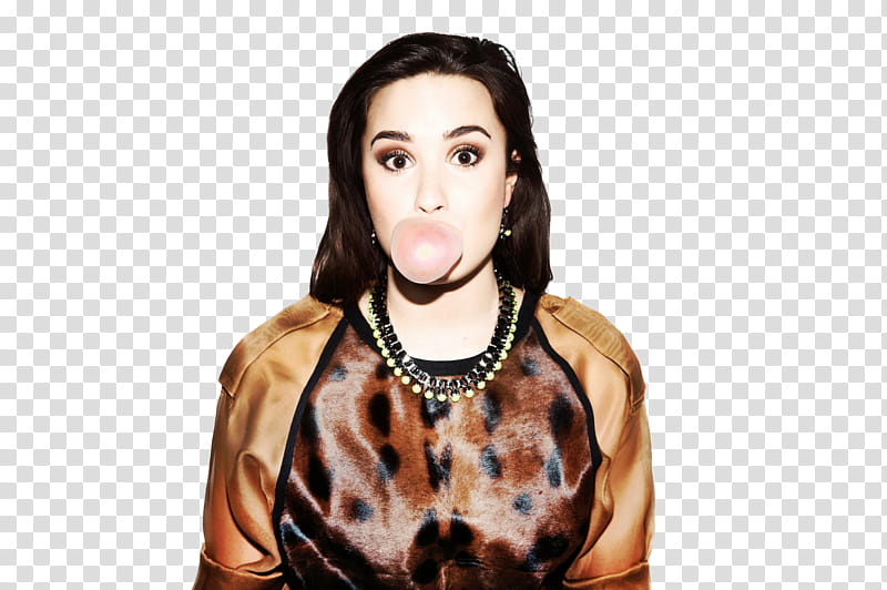 Demi Lovato, woman blowing bubble gum transparent background PNG clipart