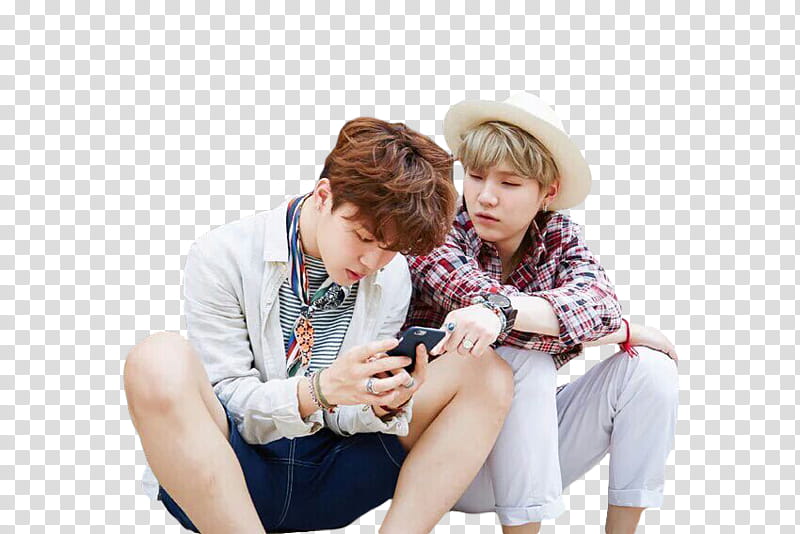 Yoonmin BTS, two man wearing white and brown shirts transparent background PNG clipart