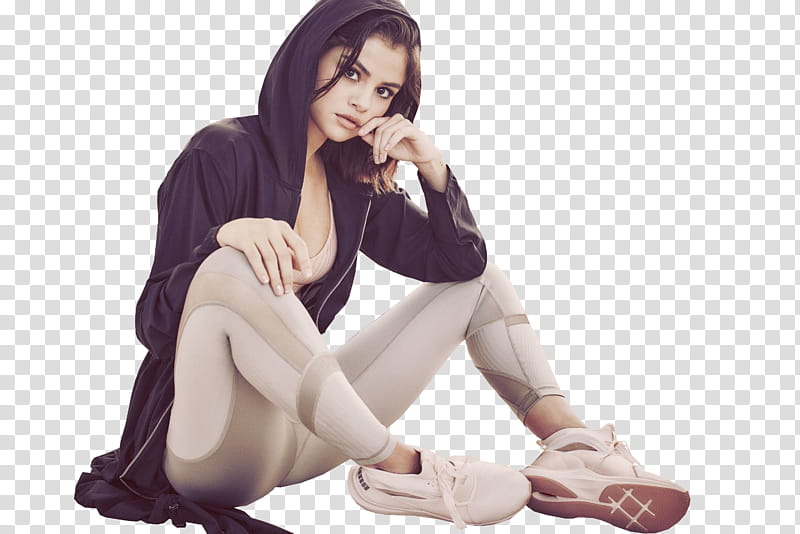 SELENA GOMEZ, woman wearing black zip-up hoodie transparent background PNG clipart