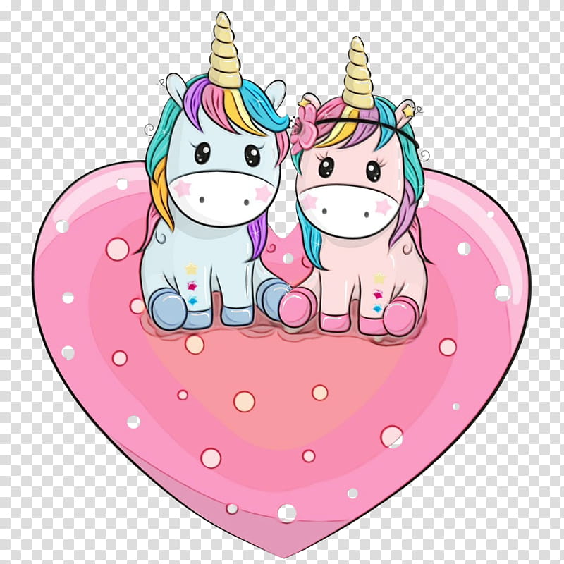 cartoon pink heart love, Cartoon Unicorn, Cute Unicorn, Baby Unicorn, Watercolor, Paint, Wet Ink transparent background PNG clipart