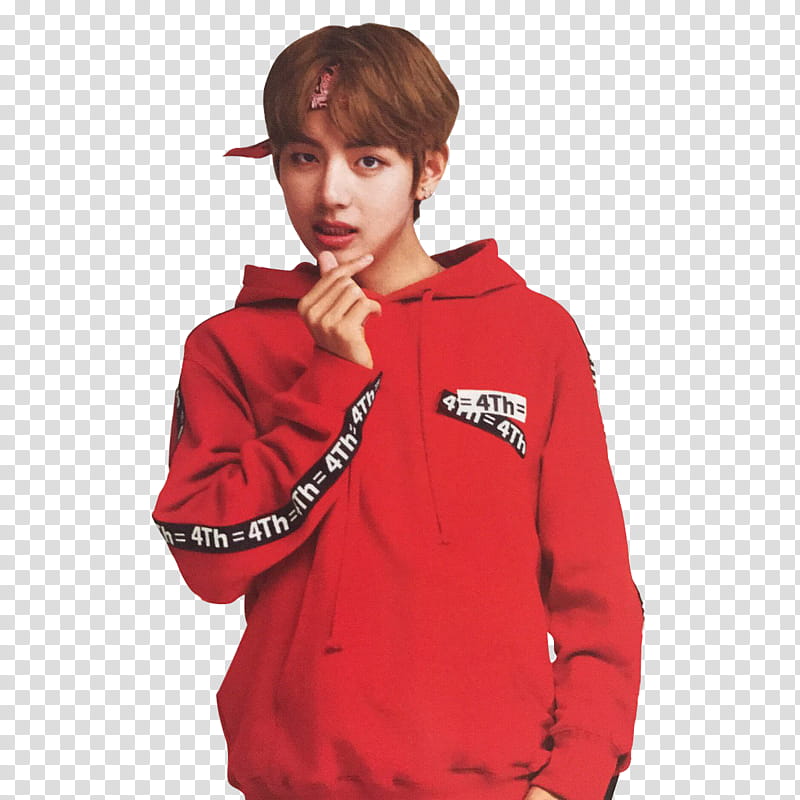 Taehyung , men's red pullover hooded jacket transparent background PNG clipart