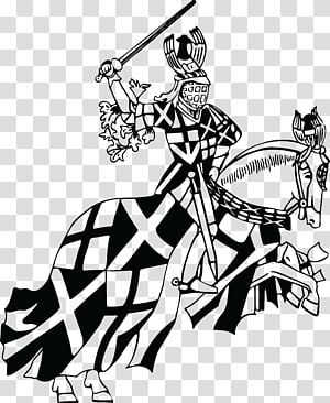 Knight, Horse, Equestrian, Warrior, Drawing, White, Black, Black And White
 transparent background PNG clipart thumbnail
