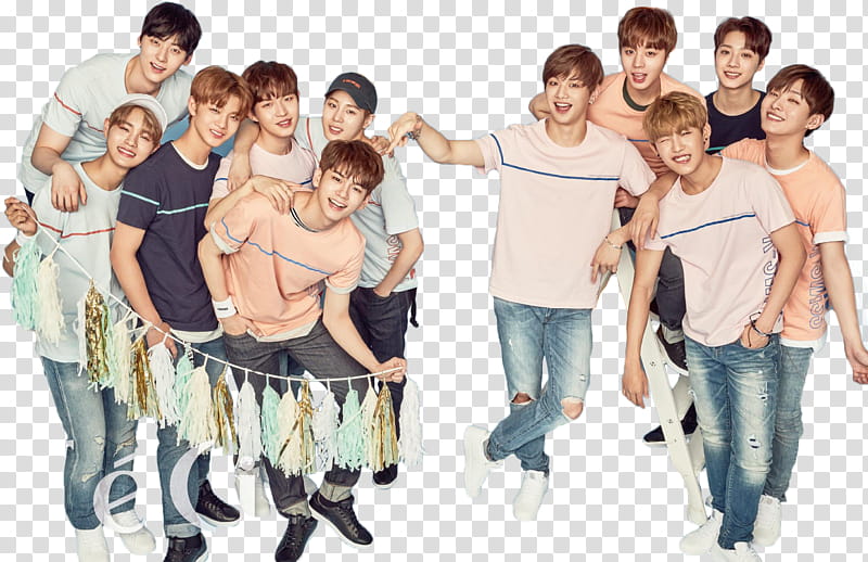 WANNA ONE FOR CECI, group of men holding buntings transparent background PNG clipart