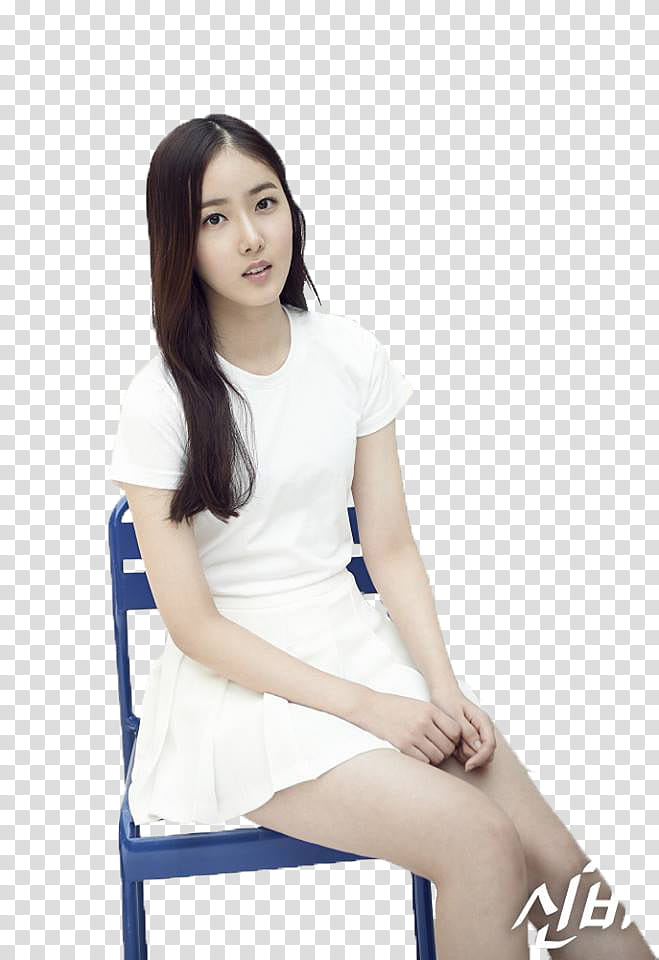 SinB GFriend, brown haired woman sitting on blue chair transparent background PNG clipart