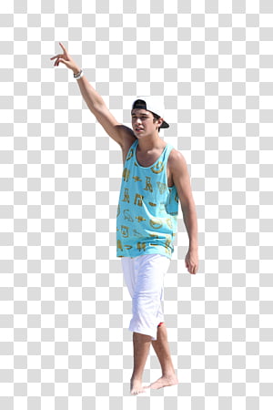 Austin Mahone, man in teal tank top and white shorts transparent background PNG clipart thumbnail