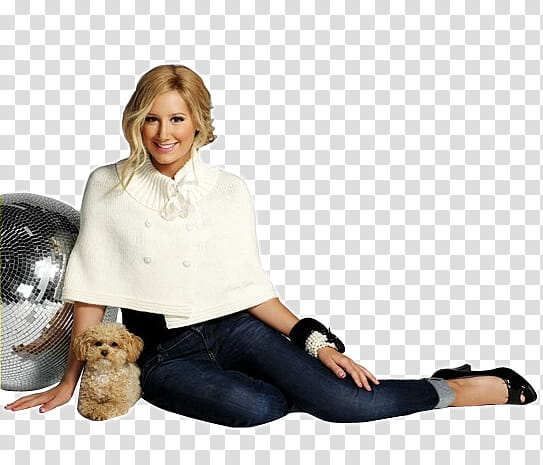 Ashley Tisdale, smiling woman sitting beside dog transparent background PNG clipart