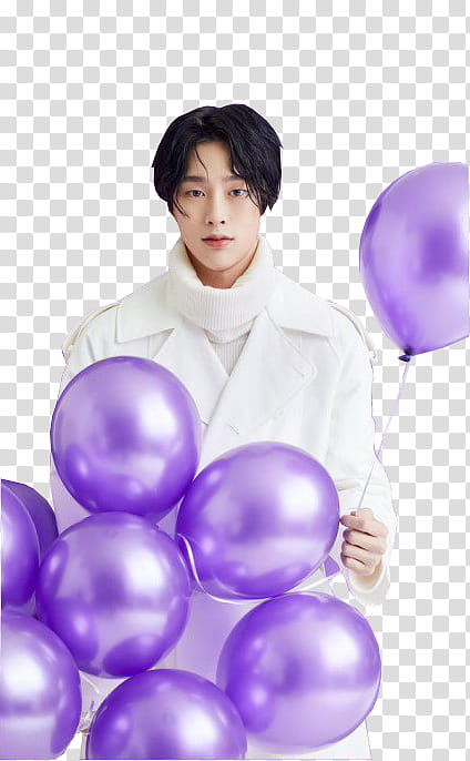 JBJ , man holding purple balloons transparent background PNG clipart