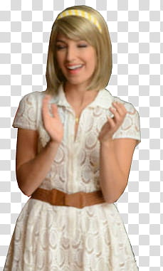 smiling woman in white dress with brown belt transparent background PNG clipart