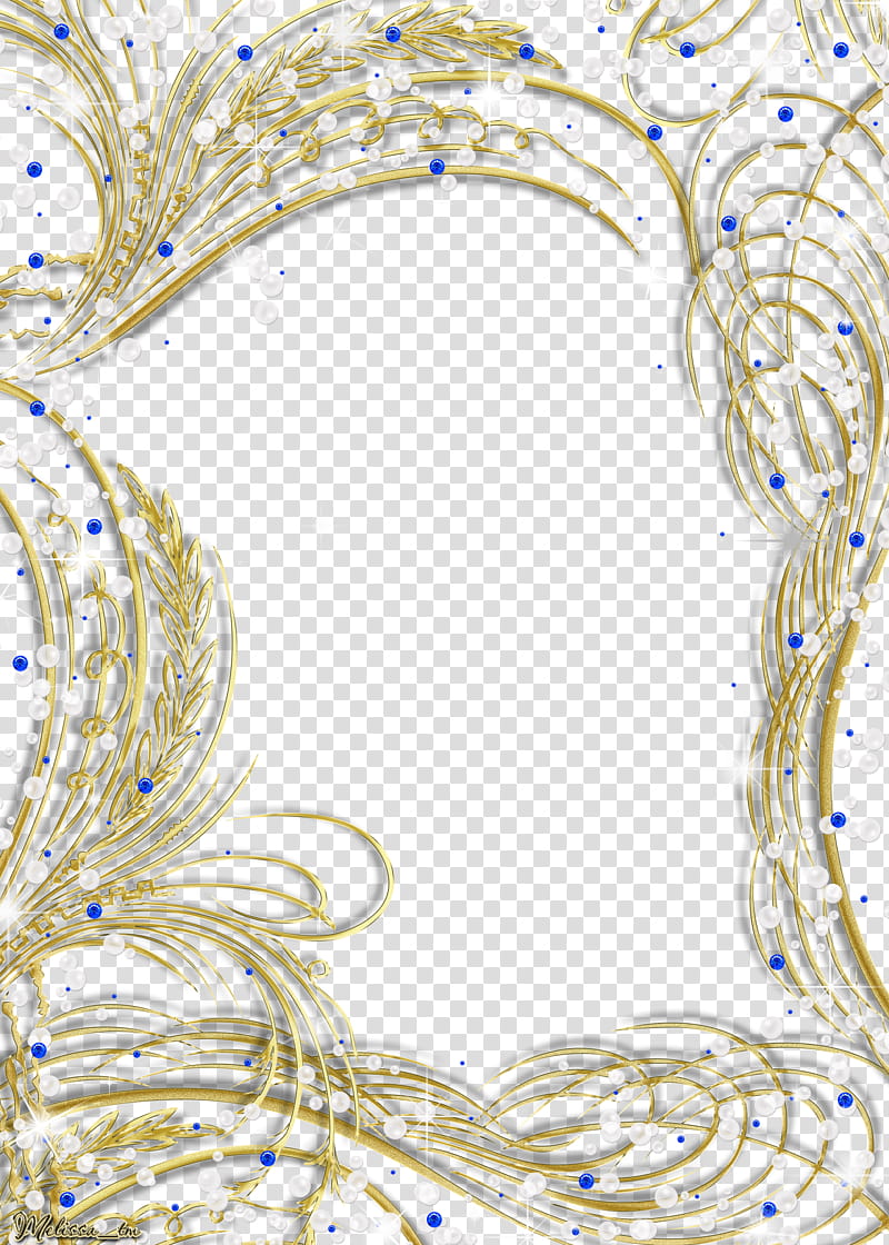 golden frame with gems and pearls, yellow and blue transparent background PNG clipart