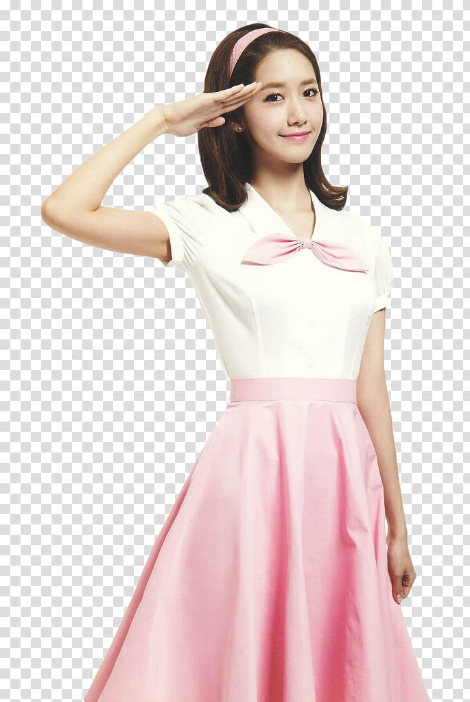 Girls Generationg, woman in white and pink dress doing a saluting transparent background PNG clipart
