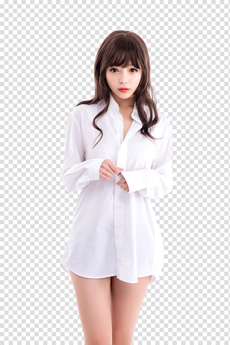 HAN JI YEON, woman wearing white dress shirt transparent background PNG clipart