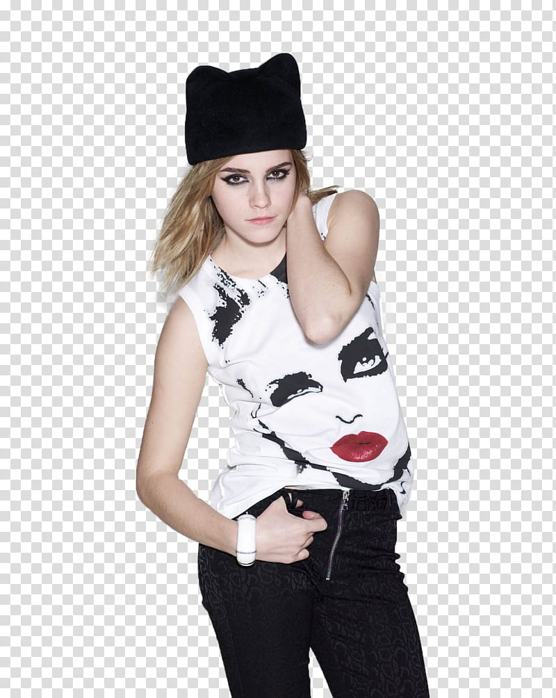 Emma Watson, standing woman with black knit cap transparent background PNG clipart