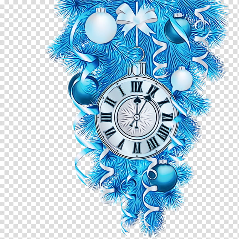 clock wall clock analog watch blue aqua, Christmas Ornaments, Christmas Decoration, Christmas , Watercolor, Paint, Wet Ink, Turquoise transparent background PNG clipart