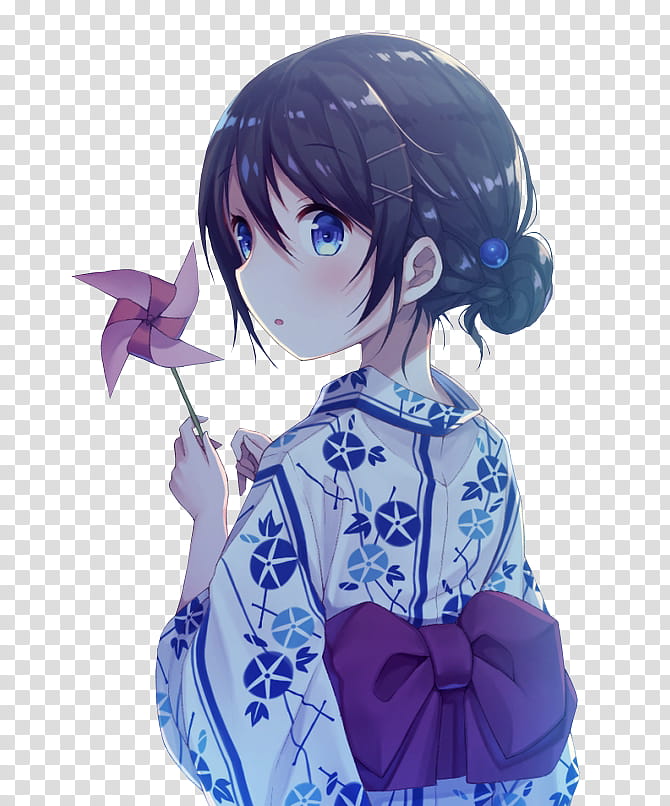 [Render] Original (Warabimochi Kinako), black-haired female anime character transparent background PNG clipart