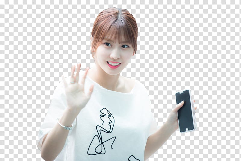 RENDER TWICE MOMO  s, woman holding silver iPhone  transparent background PNG clipart
