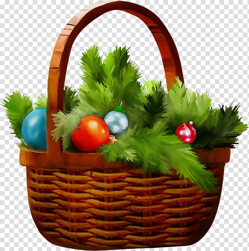grass basket gift basket wicker home accessories, Christmas Ornaments, Christmas Decoration, Christmas , Watercolor, Paint, Wet Ink, Plant transparent background PNG clipart