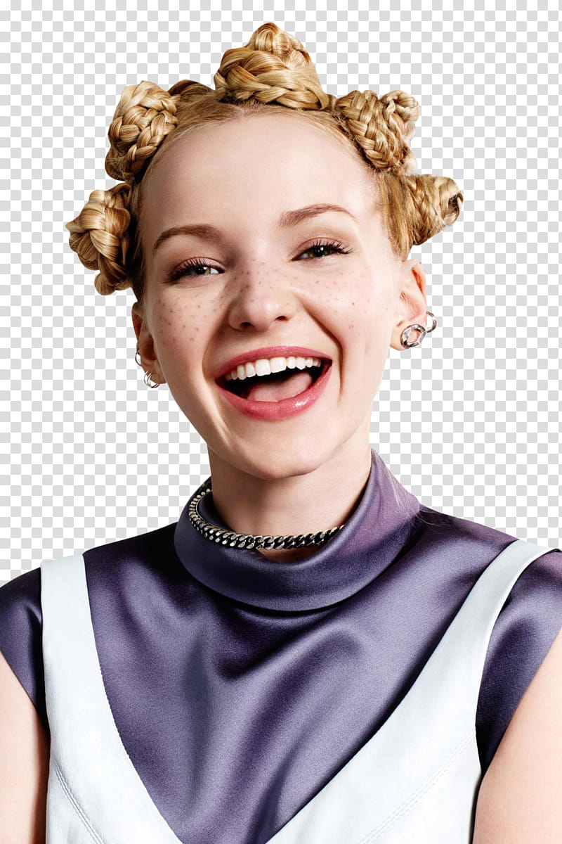 Dove Cameron , woman in purple top laughing transparent background PNG clipart
