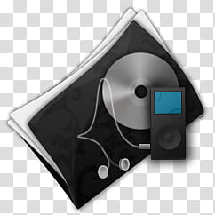 Opium iCons V, My Music, black iPod classic and earphones transparent background PNG clipart