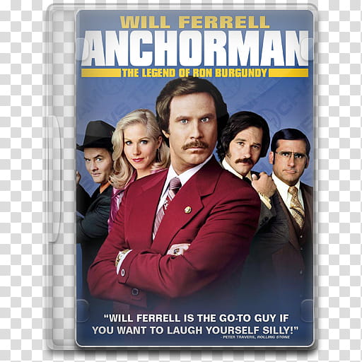 Movie Icon Mega , Anchorman, The Legend of Ron Burgundy, Will Ferrell Anchorman The Legend of Ron Burgundy DVD case illustration transparent background PNG clipart