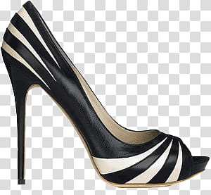 Shoes s, black and white patent-leather peep-toe stiletto pump transparent background PNG clipart