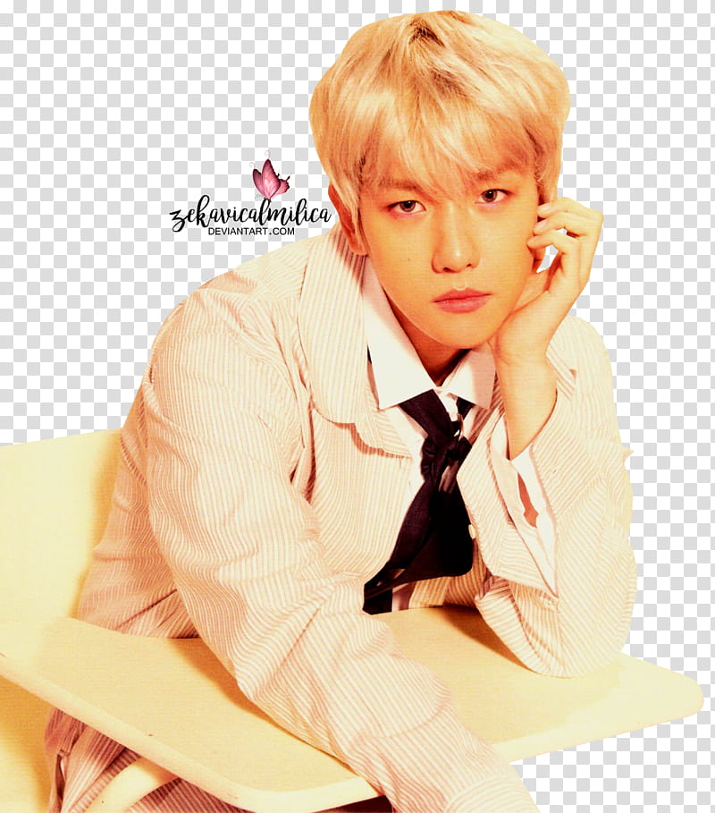 EXO CBX Baekhyun Blooming Days, sitting man in white dress shirt illustration transparent background PNG clipart