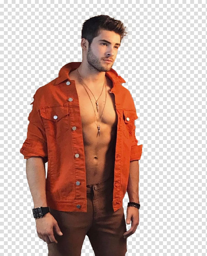 Cody Christian, man wearing orange jacket transparent background PNG clipart