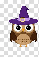 Halloween, brown owl wearing purple wizard hat transparent background PNG clipart