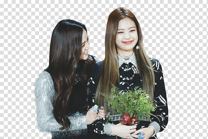JenSoo BLACKPINK, woman holding arm of woman holding flower transparent background PNG clipart