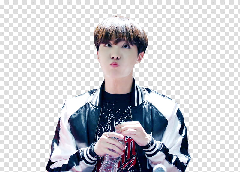 J Hope, man in black and white jacket pouting lips transparent background PNG clipart