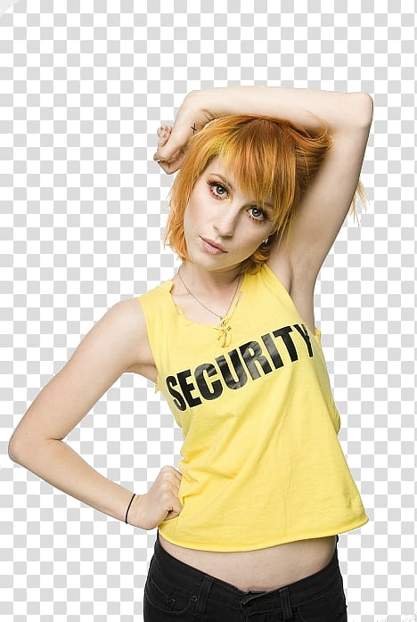 Recursos para scape, Hayley Williams wearing yellow Security tank top transparent background PNG clipart