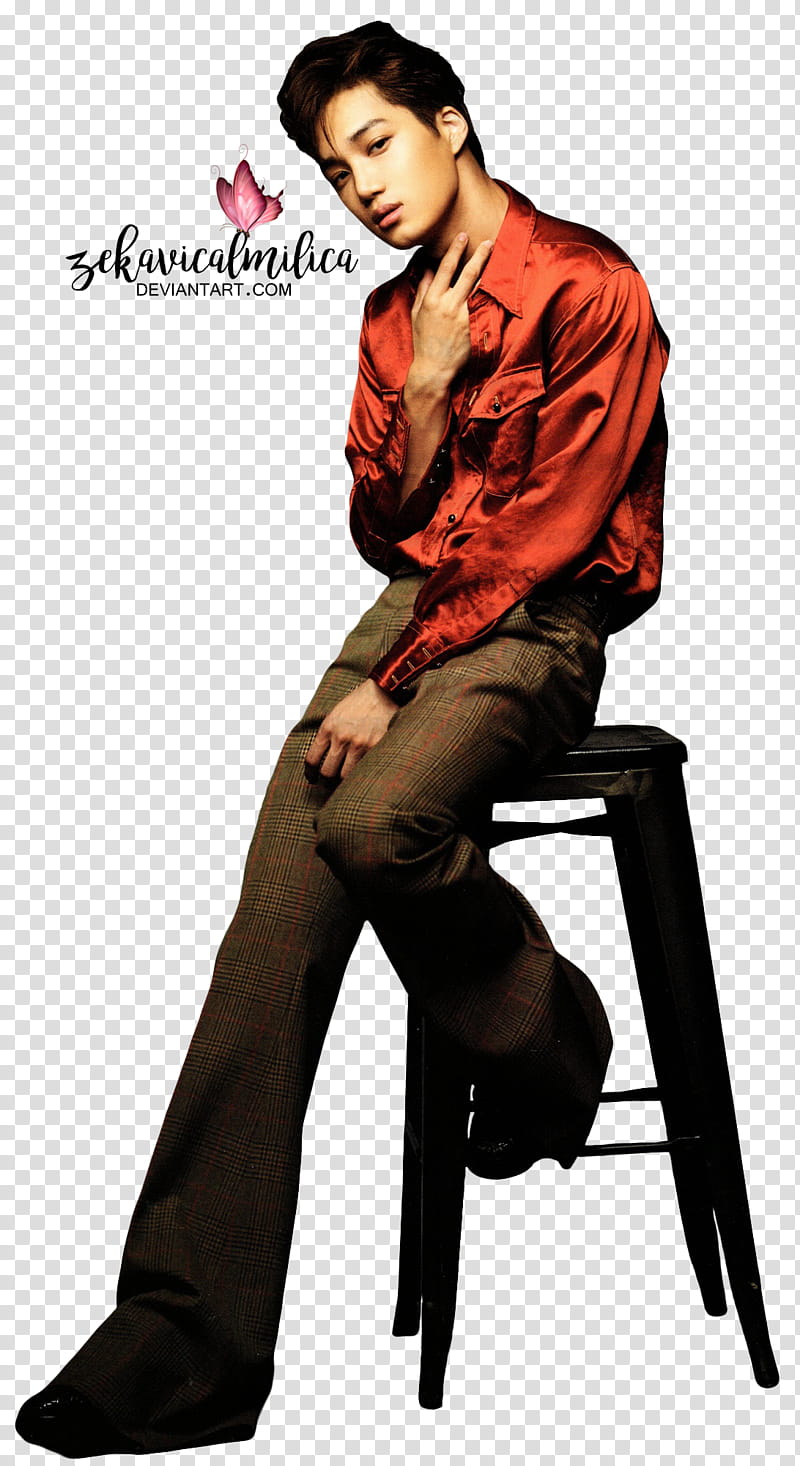 EXO Kai l Optimum Thailand, sitting man wearing red dress shirt illustration transparent background PNG clipart