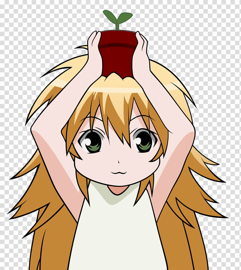 Kusano, female anime character illustration holding potted plant transparent background PNG clipart