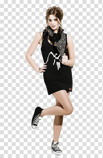 Ashley Greene, smiling woman wearing black and white sleeveless dress transparent background PNG clipart