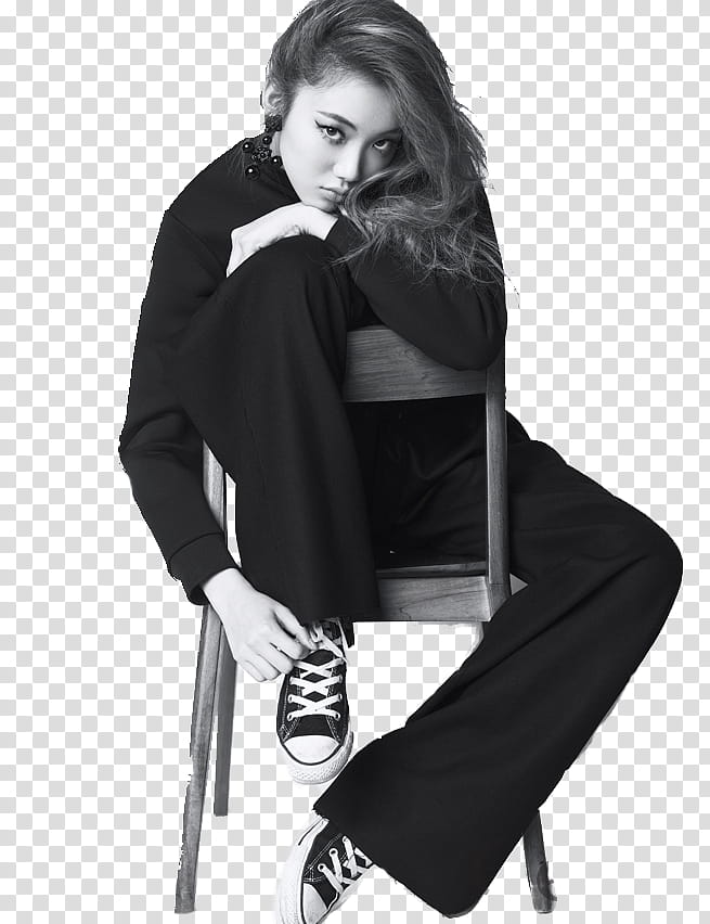 Y JPEG LEE SEUNG KYUNG, grayscale graphy unknown celebrity sitting on chair transparent background PNG clipart