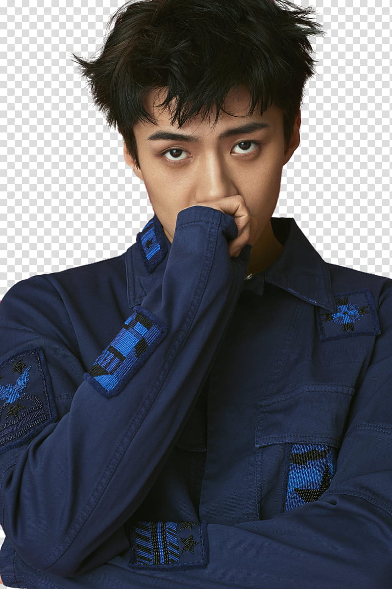 EXO SeHun L Optimum P, man wearing blue jacket transparent background PNG clipart