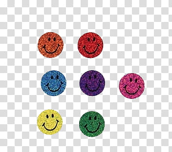 , six assorted-color smileys graphic transparent background PNG clipart