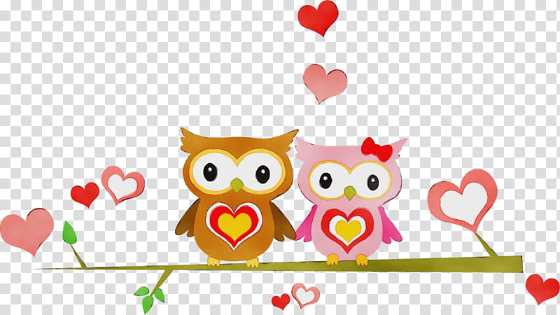 Valentines Day, Watercolor, Paint, Wet Ink, Owl, Cartoon, Beak, Line transparent background PNG clipart
